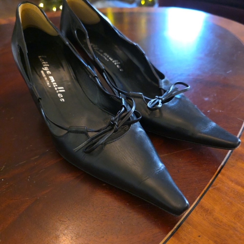 Bettye Muller Black Leather Heels